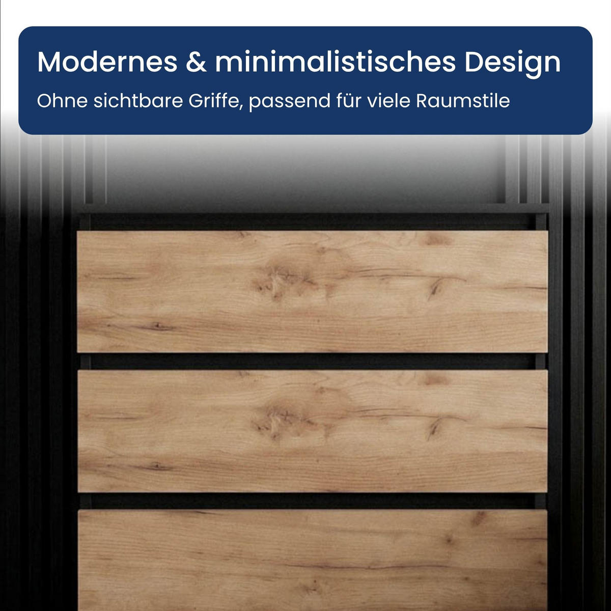 KOMMODE mit drei Schubladen in Schwarze Craft-Eiche - Schwarz/Naturfarben, Holzwerkstoff (70/77/40cm) - Home Collective