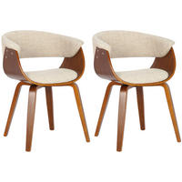 ARMLEHNENSTUHL 2er Set Stoff Walnuss/Creme - Walnussfarben/Creme, Holz/Textil (60/75/55cm) - CLP