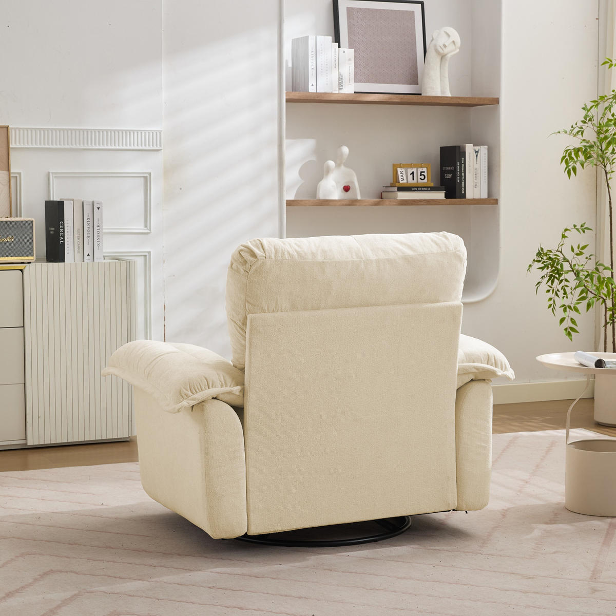 DREHBARER Sitzsessel 360° Chenille-Bezug mit Metallfuß oversized 116/84/96 cm Beige - Beige, Textil (84/96/116cm) - Redom