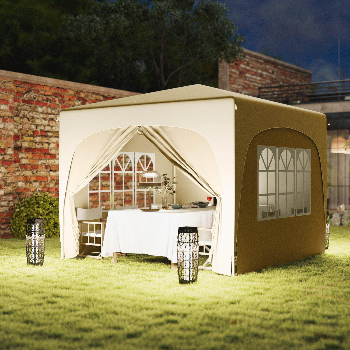 PAVILLON 3x3m - Sandfarben, Metall (300/273/300cm) - Outsunny
