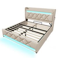 BETT mit Stauraum, LED und Ladefunktion 140x200 cm Leinen Beige inkl. Matratze - Beige, Metall (140/200cm) - Meubliv