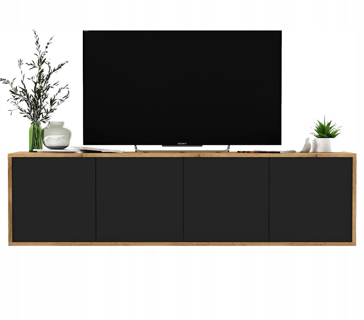 TV-SCHRANK Apollo2 Eiche wotan Schwarz Matt 150 cm - Schwarz, Holzwerkstoff (150/39/35cm) - Meble Lindner