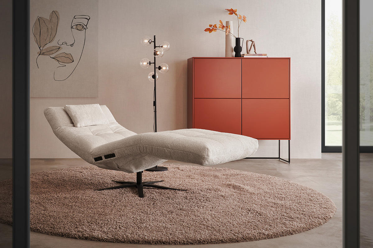 RELAXLIEGE LETICIA Weiß Flachgewebe - Schwarz/Weiß, Textil/Metall (82/115/156cm) - KAWOLA
