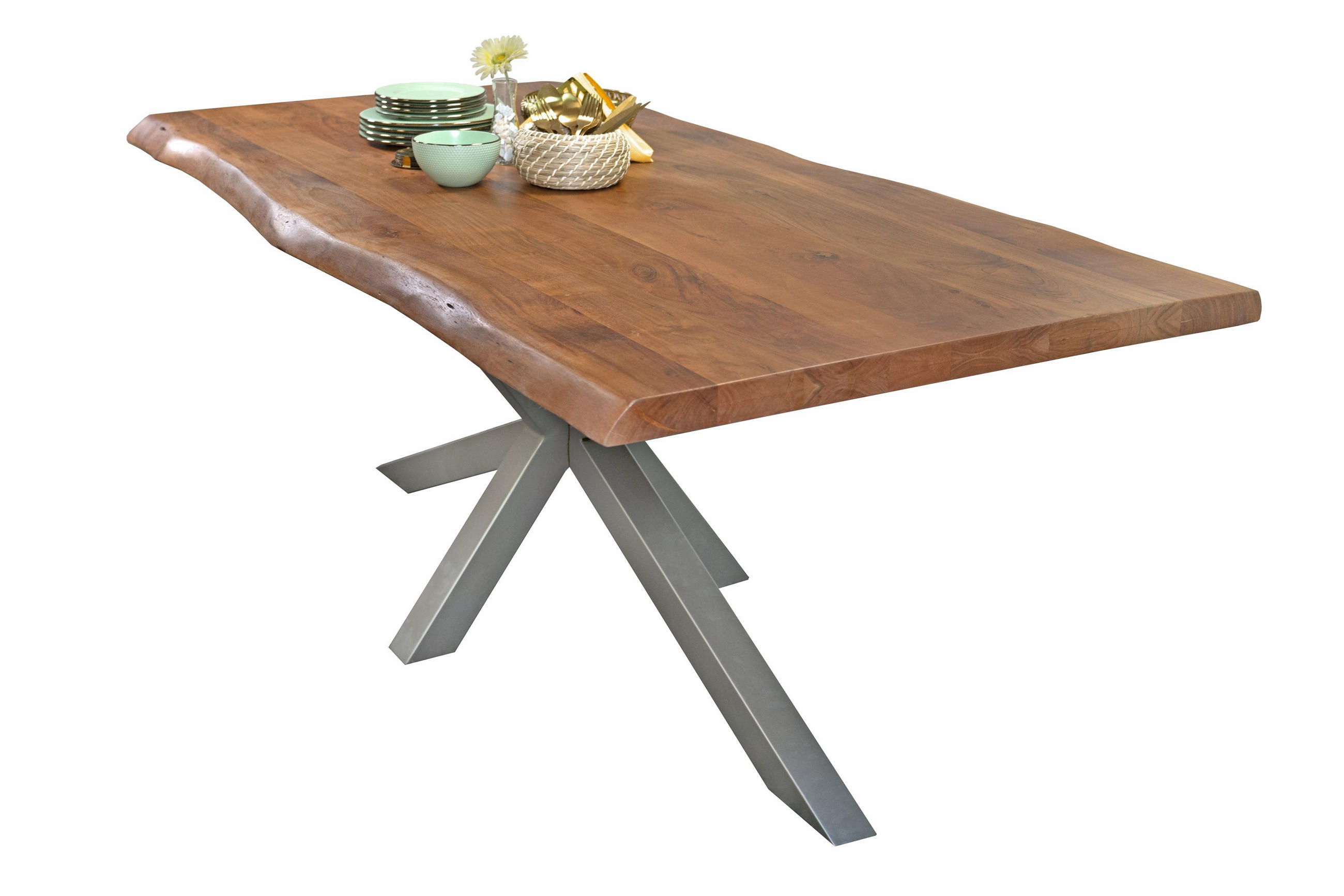 ESSTISCH CALI - Silberfarben/Braun, Holz/Metall (100/220/77cm) - SAM