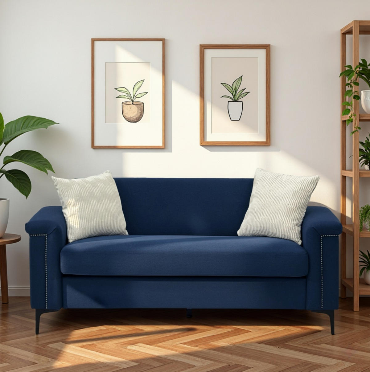 2-SITZER 172/72/82 cm blau aus Holz mit Federkern und Metallfüßen - Blau, Textil (73.5/81.5/172cm) - OKWISH