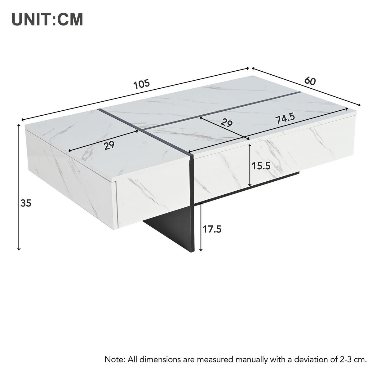 COUCHTISCH DE-005 LED Marmoroptik Weiß - Weiß, Holzwerkstoff (60/105/35cm) - ComfortXL
