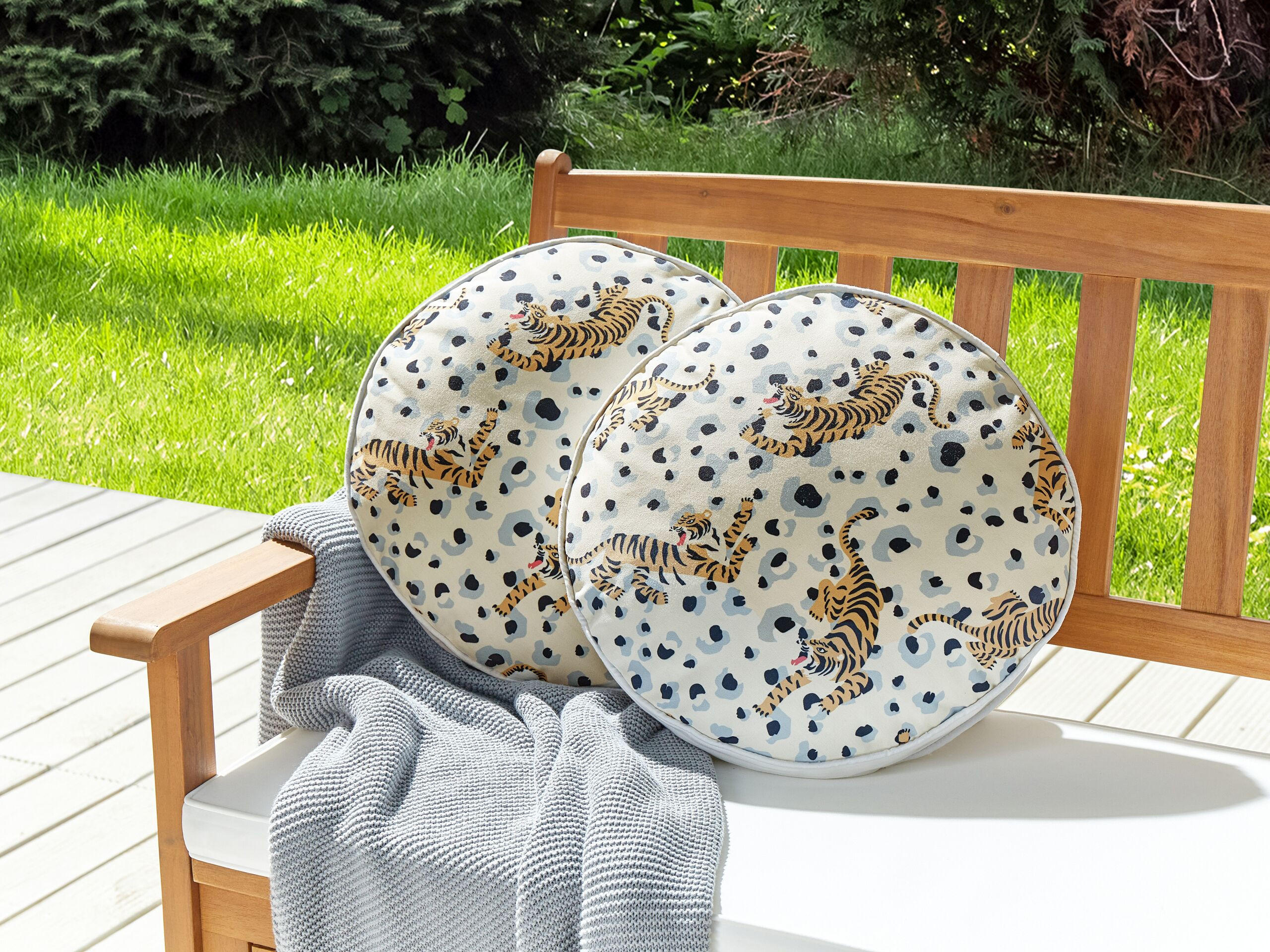 GARTENKISSEN 2er-Set Tigermotiv mehrfarbig 40 cm Arenzano - Multicolor, Textil (40/40cm) - Beliani
