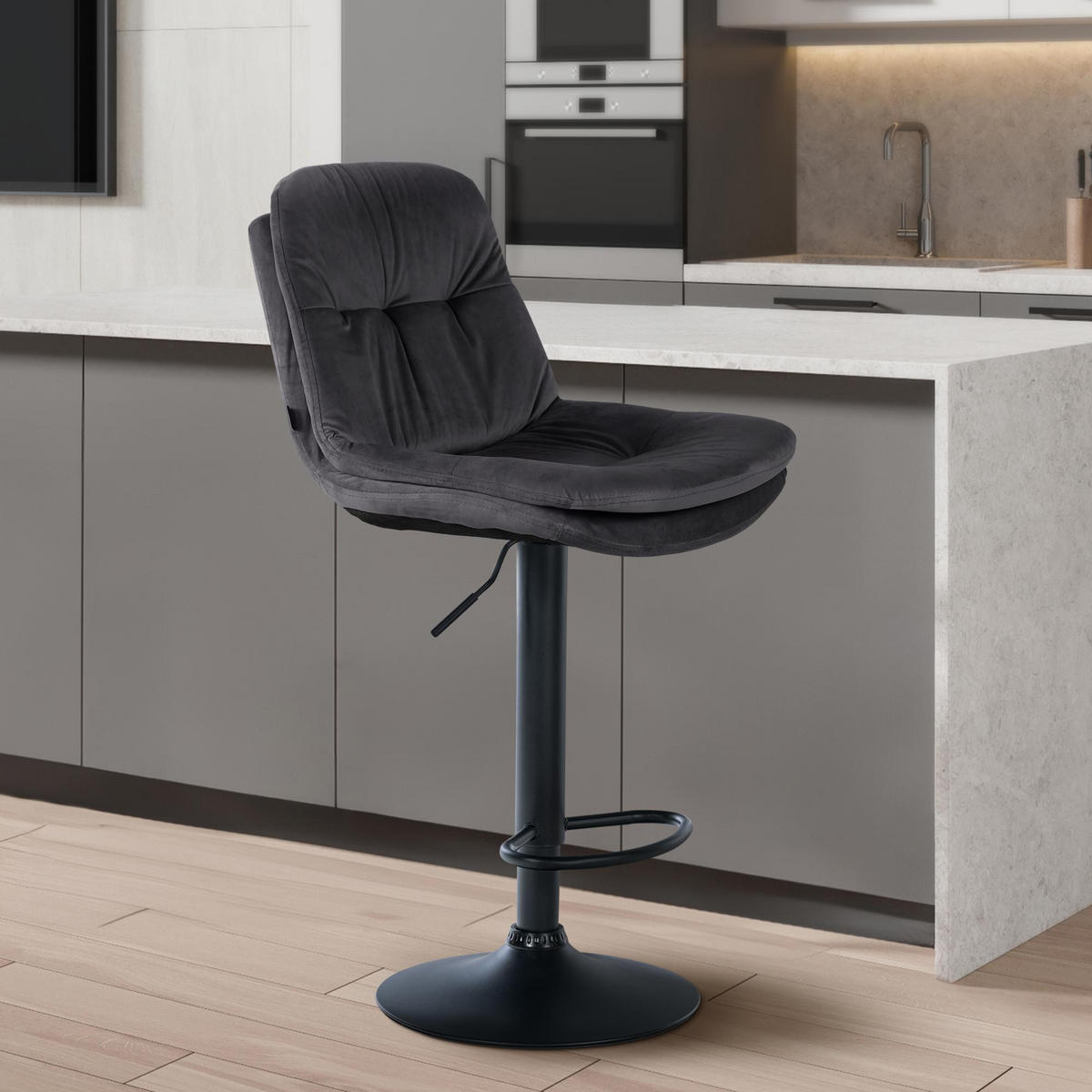 BARHOCKER Samt dunkelgrau - Dunkelgrau/Schwarz, Textil (46/94/54cm) - CLP