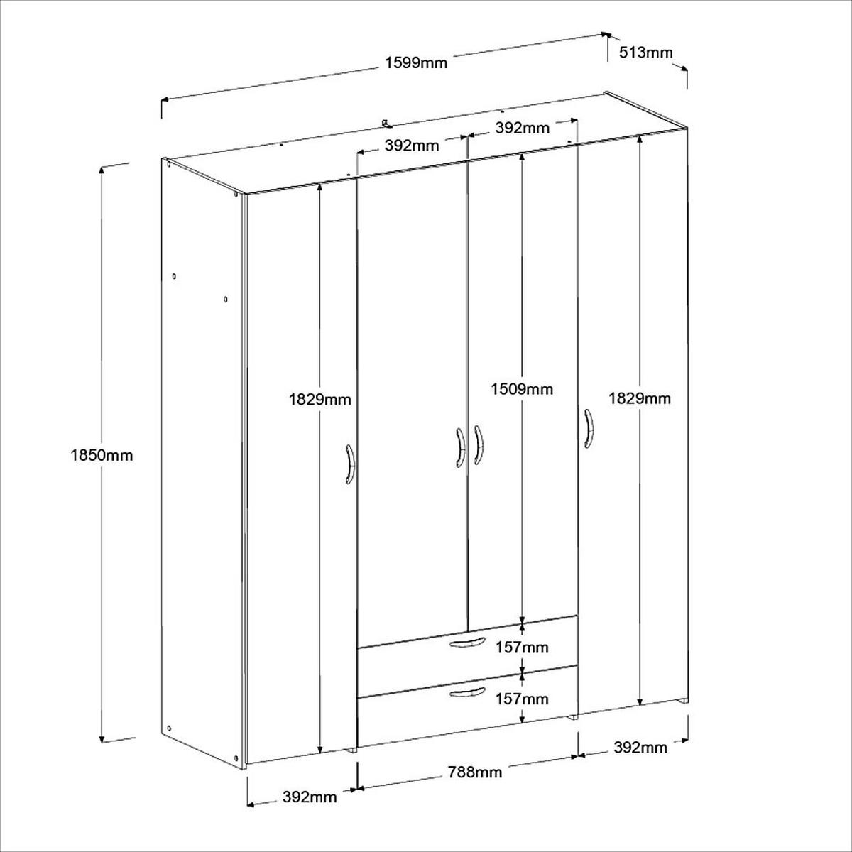 KLEIDERSCHRANK 4-trg. mit Spiegel Parisot Daily 13 Dekor Eiche Jackson - Eichefarben, Kunststoff (160/185/51cm) - 58aufmkessel
