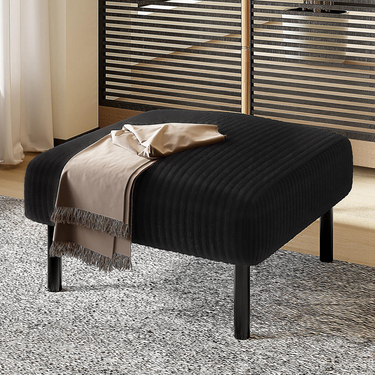 HOCKER Fußhocker Cord,Schwarz - Schwarz, Textil (56/39/51cm) - LVHOM