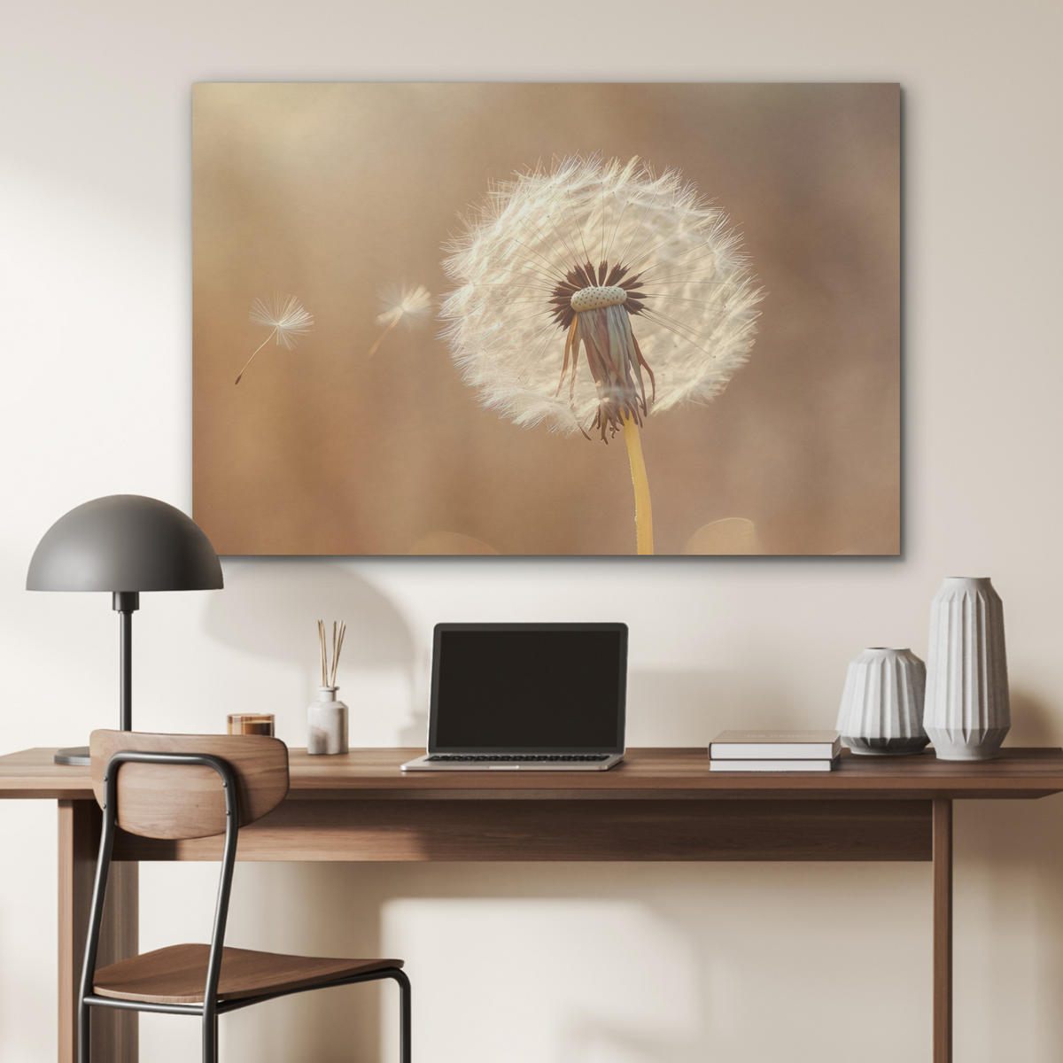 AKUSTIKBILD Löwenzahn - Beige - Natur - Blume Akustikpaneele 90x60 cm - Hellbraun, Kunststoff (90/60/0.9cm) - MuchoWow