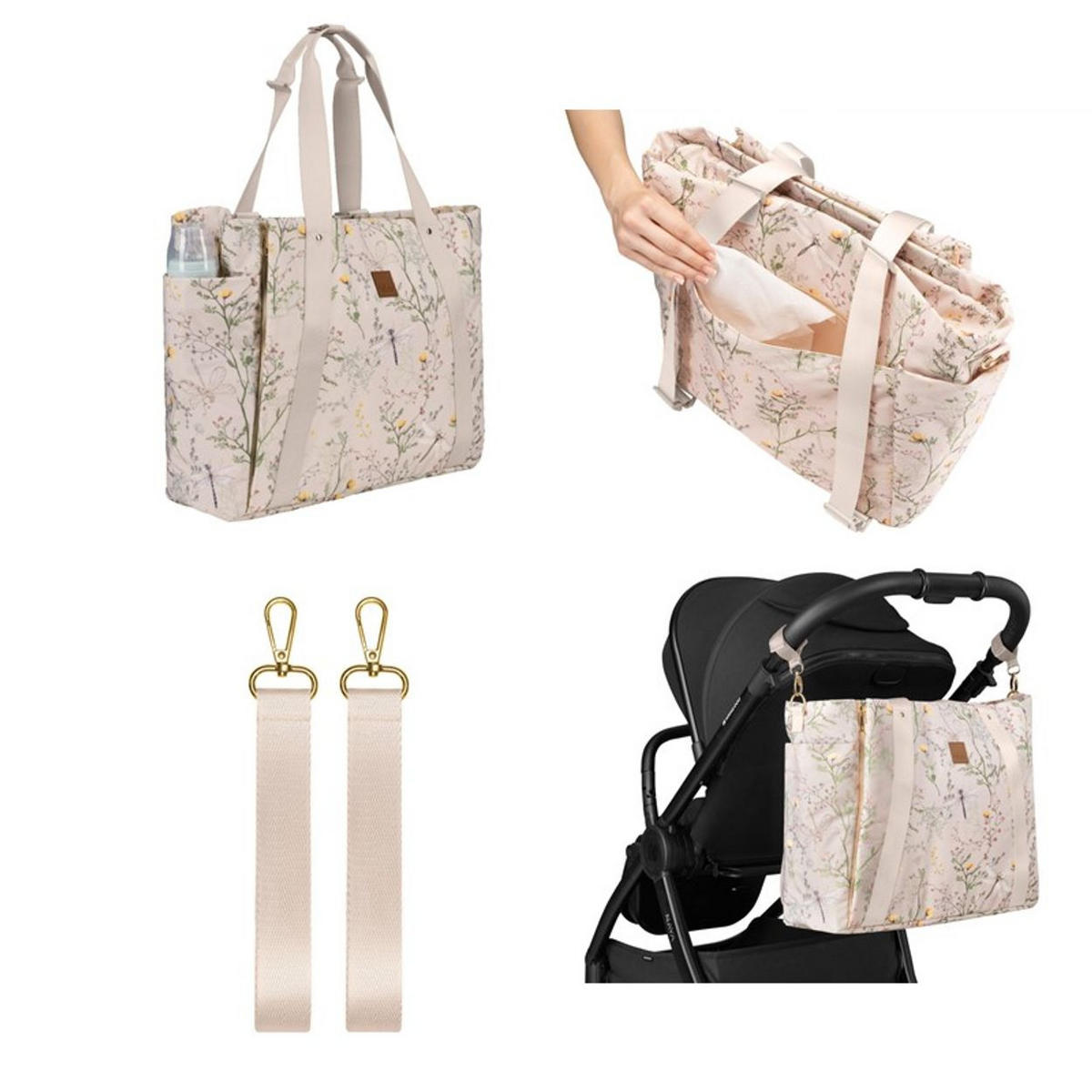 WICKELTASCHE Florence beige Wickelunterlage, Flaschentaschen, Reißverschluss, Kinderwagenclips - Beige, Textil (17/43/35cm) - Kikka boo