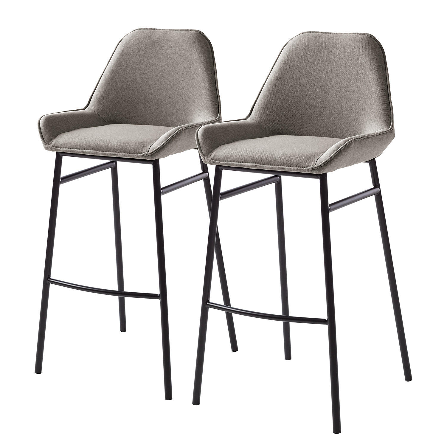 BARSTUHL - 2er-Set - Webstoff / Eisen - Grau / Schwarz - Hellgrau/Schwarz, Kunststoff/Textil (49/105/49cm) - home24