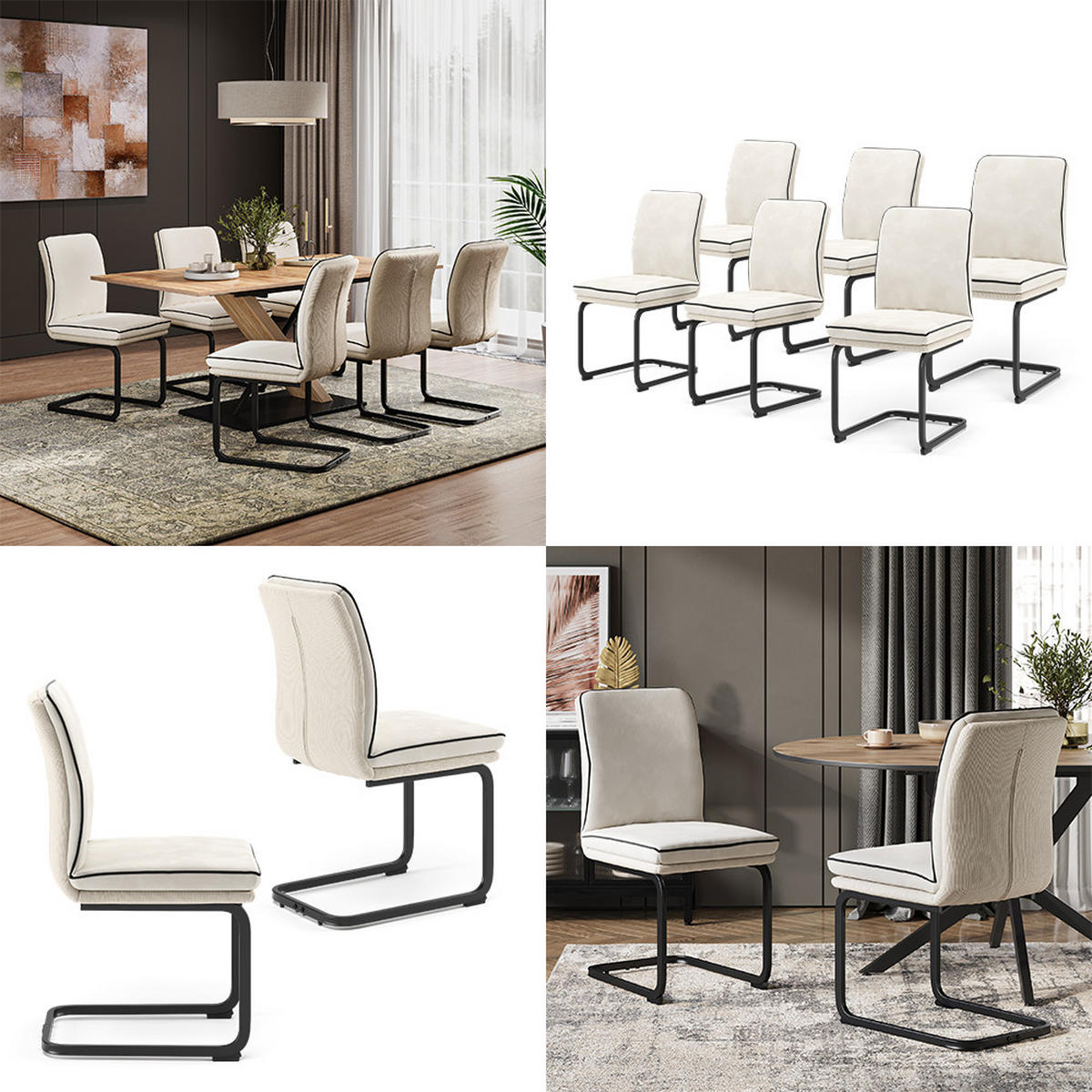 FREISCHWINGER Eleganza Beige 6er Set - Beige, Textil (49/95.5/63.5cm) - Vicco