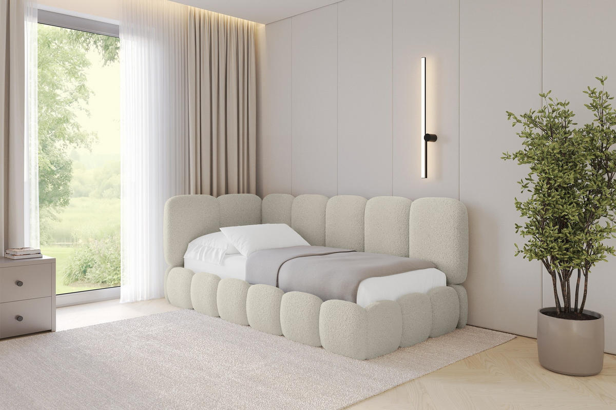EINZELLBETT Jugendbett mit Bettkasten, Rechts - AVRY 100x200 Beige - Beige/Perlmutt, Holzwerkstoff/Textil (100/200cm) - ALTDECOR