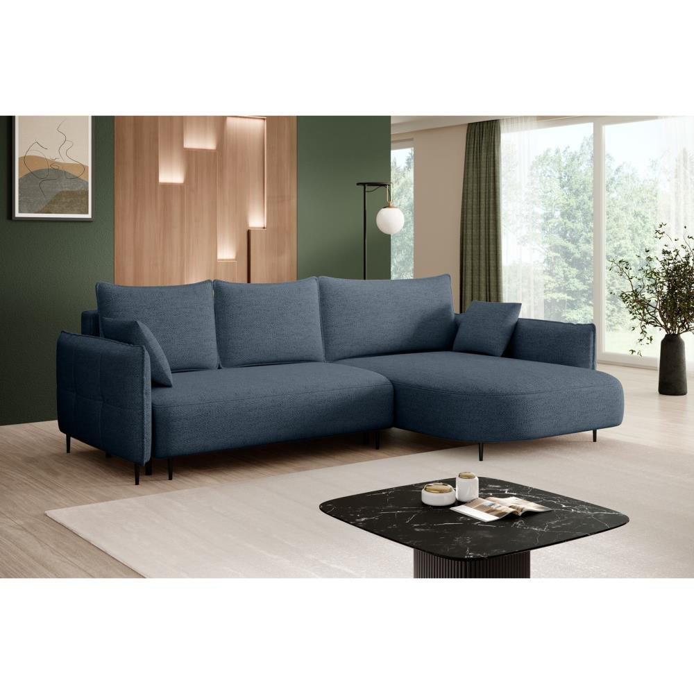 ECKSCHLAFSOFA Sycylia rechts dunkelblau - Schwarz/Dunkelblau, Textil (244/165cm) - Beautysofa