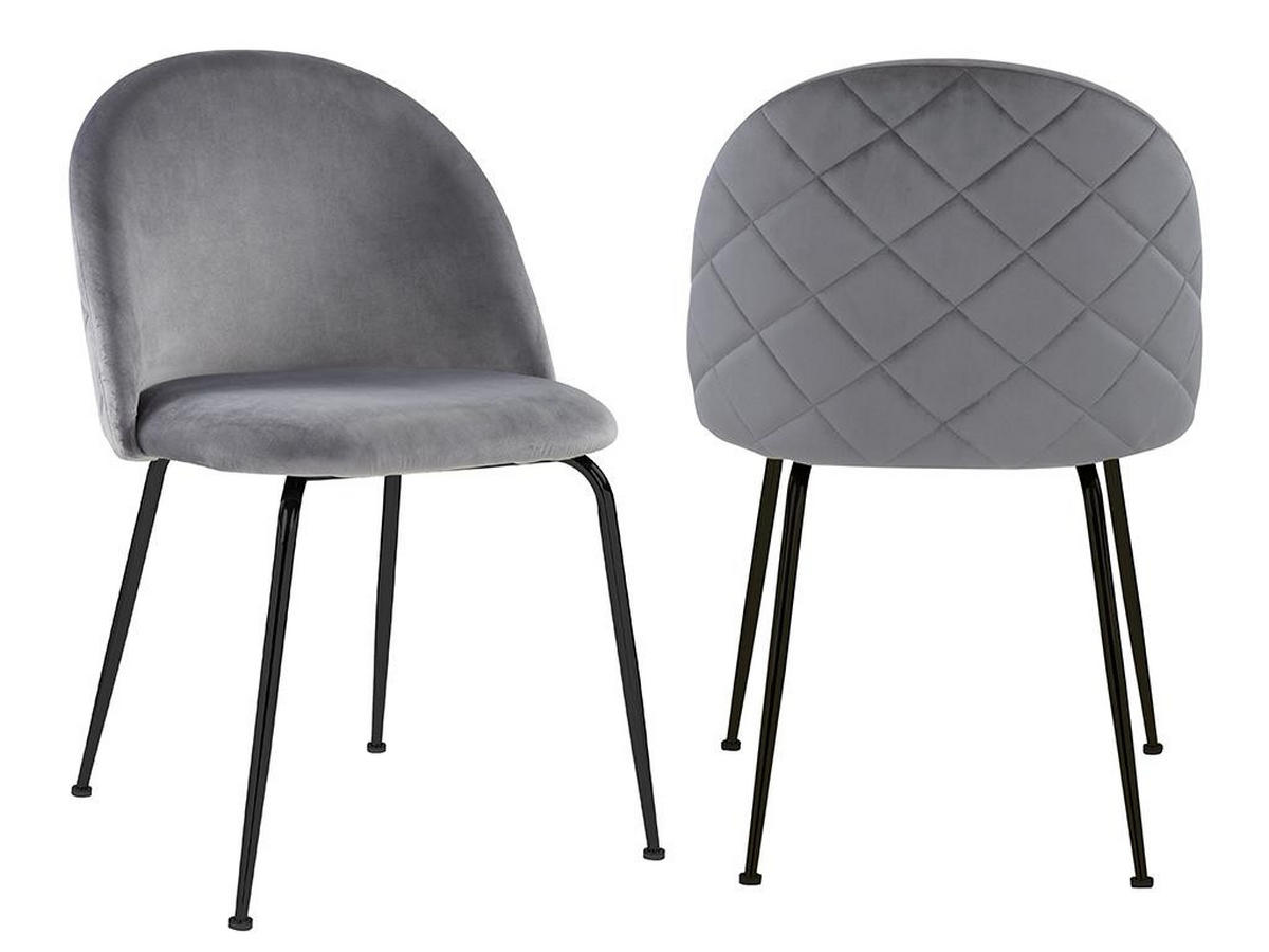 STUHL 2er-Set - Samt & Schwarzer Edelstahl - Grau - MELBOURNE - Grau, Textil (55/77/50cm) - Vente-Unique