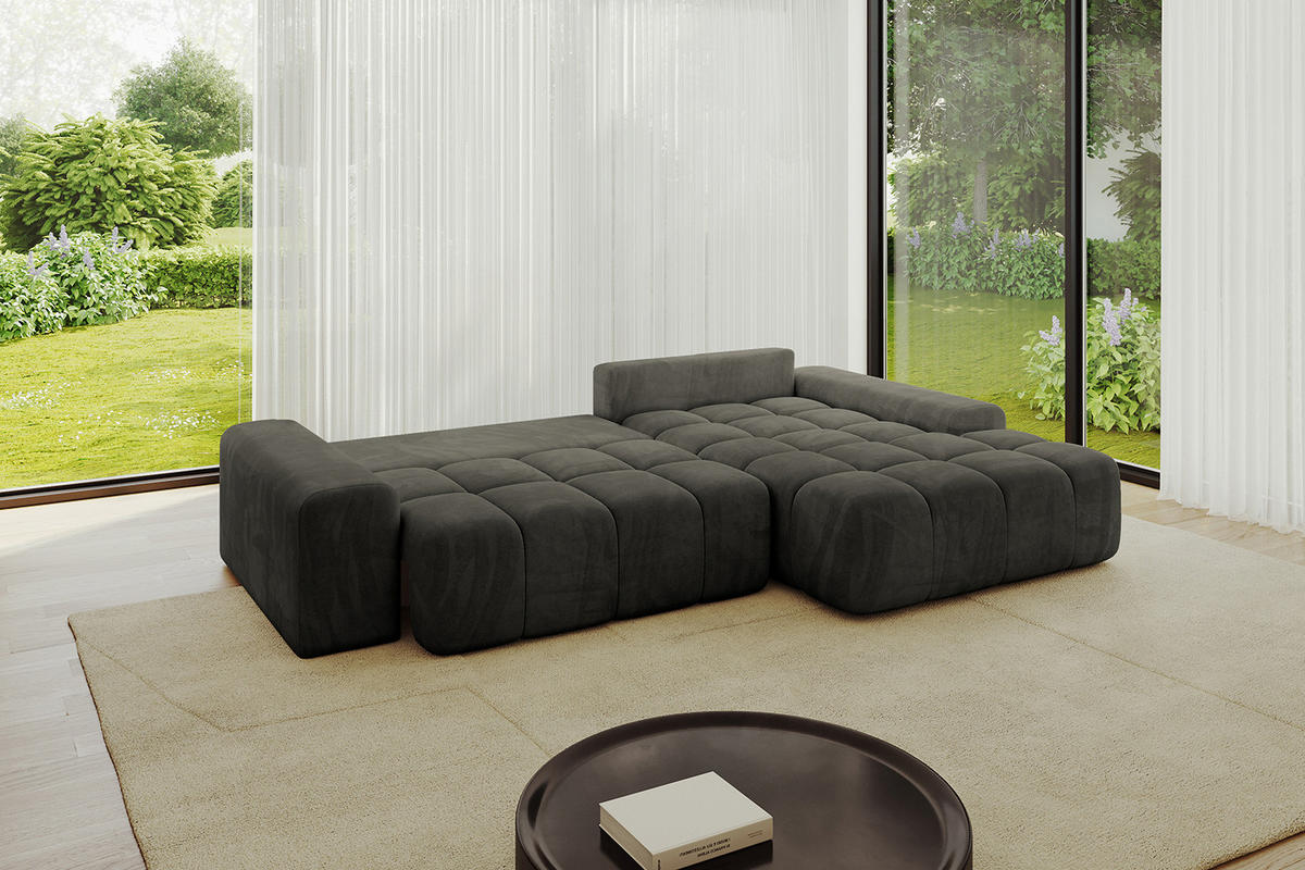 ECKSOFA Ottomane Rechts ENSI-L - 267x164x88 cm Schwarz - Schwarz, Holzwerkstoff/Kunststoff (164/267cm) - ALTDECOR