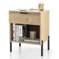 NACHTTISCH mit integrierter Ladestation, Schublade und offenem Fach - Edelstahlfarben/Naturfarben, Holzwerkstoff/Metall (40/58/45cm) - DESIGN IN