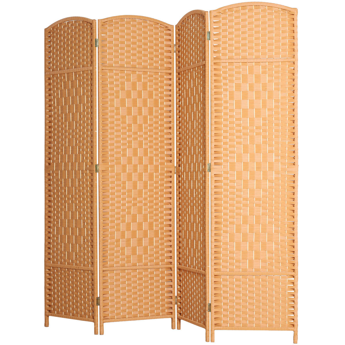 PARAVENT DE-08878 4-teilig, faltbar, Geflechtmuster, Kiefernholz Braun - Braun, Kunststoff (180/180/1.7cm) - ComfortXL