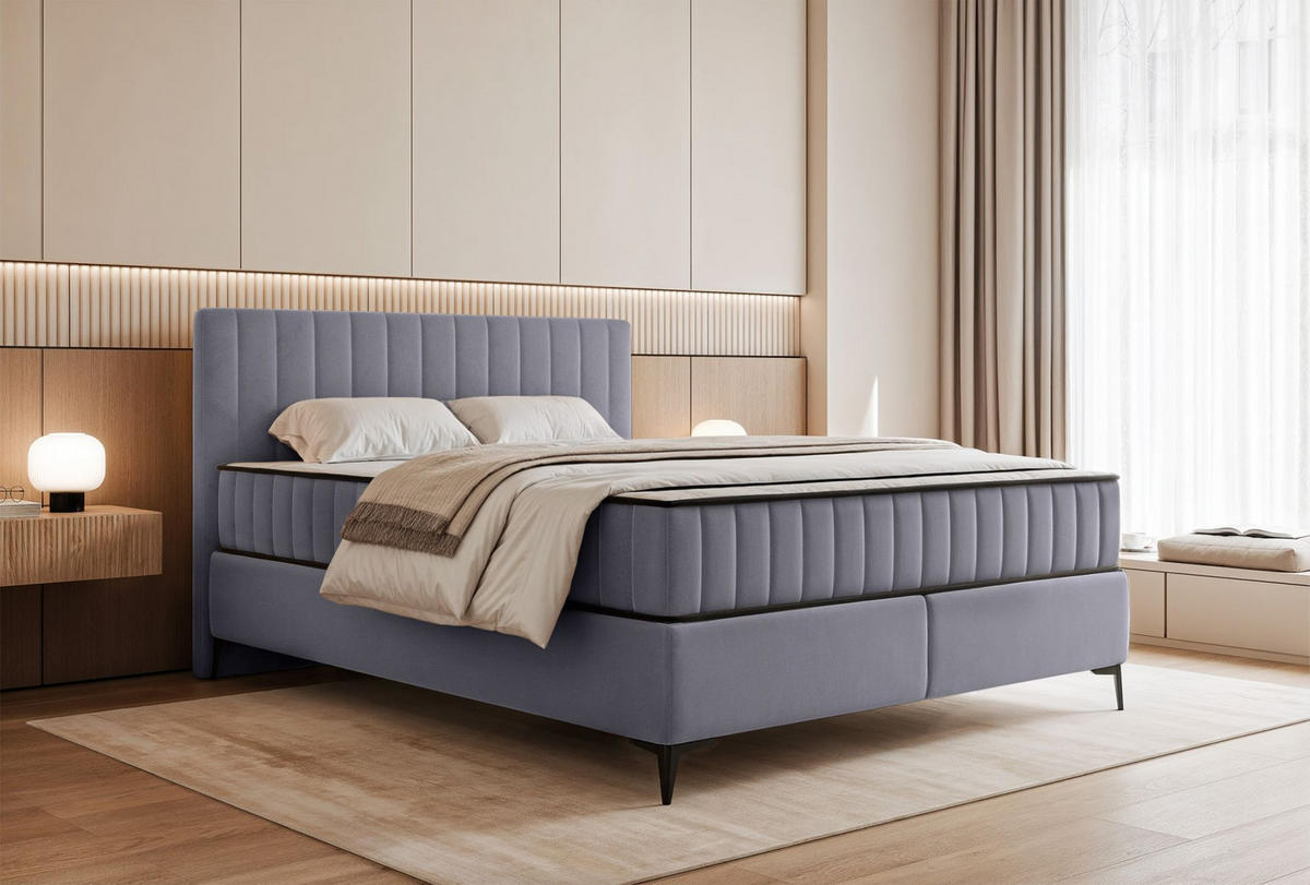 BOXBETT Mufasso Hellgrau Samtbezug 160x200 cm - Hellgrau/Schwarz, Textil/Metall (160/200cm) - Selsey