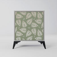 SIDEBOARD LEAVES ON GREEN, Grau, 57,5x42x70,5 cm, Schwarze Metall-Sternfüße - Multicolor/Schwarz, Holzwerkstoff/Metall (57.5/70.5/42cm) - SpaceRebels