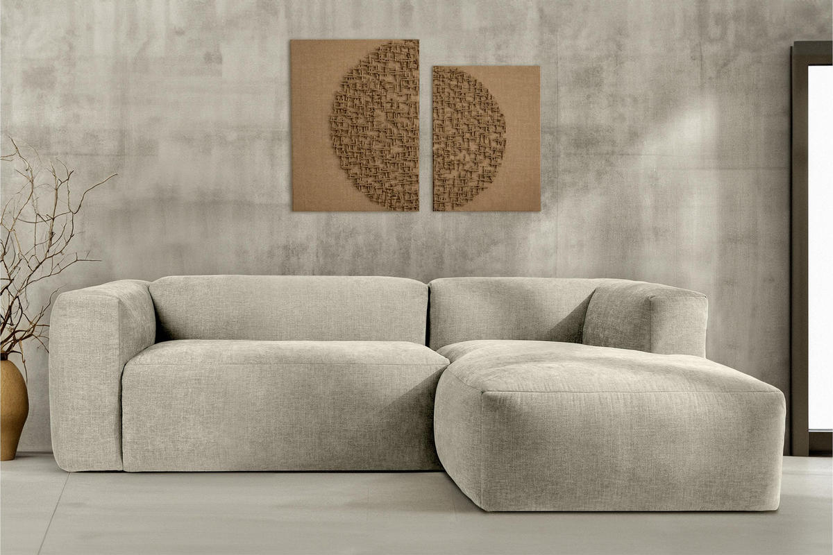 ECKMODULSOFA-RECHTS BUFFO 3/4 Sitzer mit extrem weicher Sitzfläche, Gewebestoff, ecru - Ecru, Textil (237/180cm) - KONSIMO®