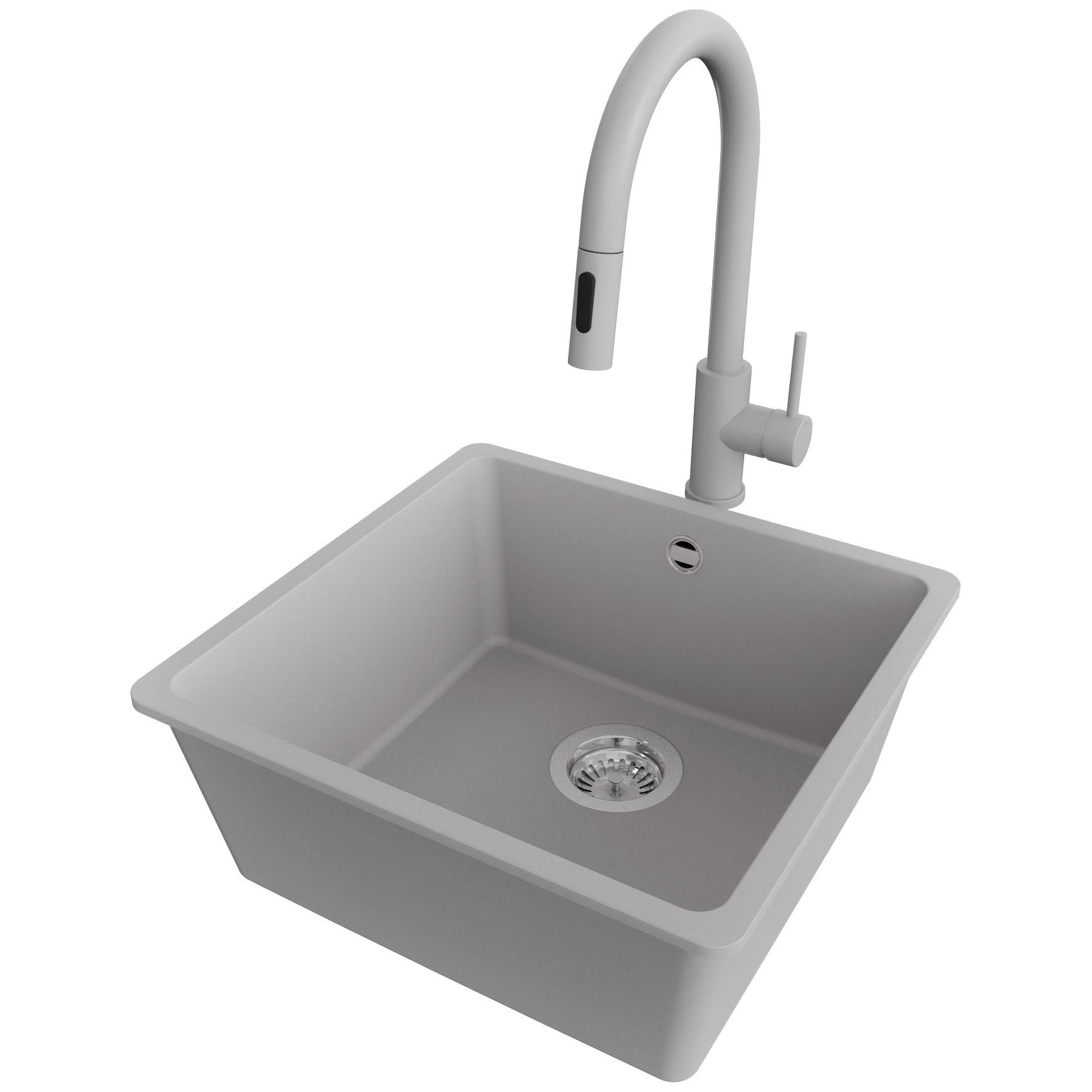 UNTERBAUSPÜLE GRANIT Venedig Easy, 2-er set Grau 46/44 cm 1 Becken + Küchenarmatur 40/20 cm + Ablauf-Set ab 50er Unterschrank - Chromfarben/Grau, Kunststoff (46/20/44cm) - Primagran