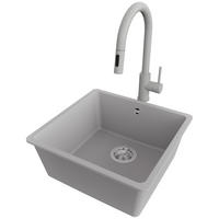 UNTERBAUSPÜLE GRANIT Venedig Easy, 2-er set Grau 46/44 cm 1 Becken + Küchenarmatur 40/20 cm + Ablauf-Set ab 50er Unterschrank - Chromfarben/Grau, Kunststoff (46/20/44cm) - Primagran