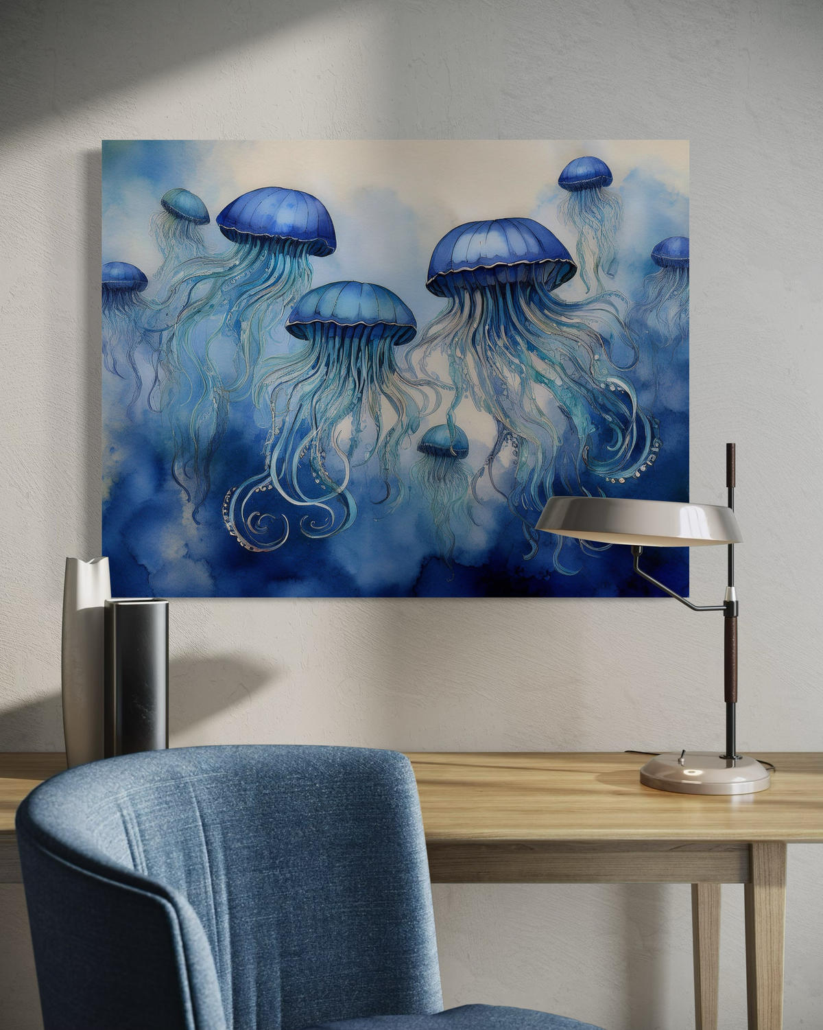 WANDBILD blaue qualle meer - Blau, Textil (60/40cm) - Feeby