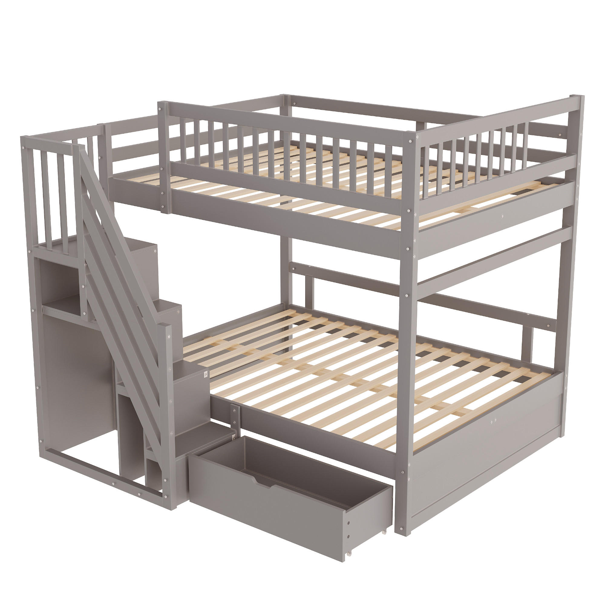 ETAGENBETT 140/200 cm DE-01411, in Grau, mit Sicherheitsleiter und Stauraum - Grau, Holz (140/200cm) - ComfortXL