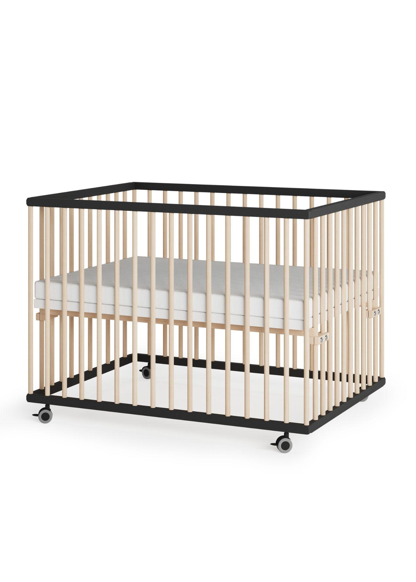 LAUFGITTER 75x100 cm mit Matratze - schwarz/natur - Premium Kollektion - Schwarz/Naturfarben, Holz (100/74/75cm) - Sämann – make a difference.