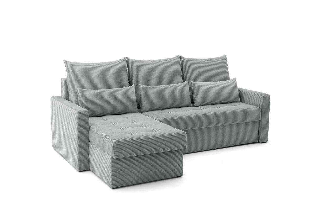 ECKSOFA PULA L Links mit Schlaffunktion 132x198 Cord Grau - Schwarz/Grau, Holz/Kunststoff (214/145cm) - NACANAPA