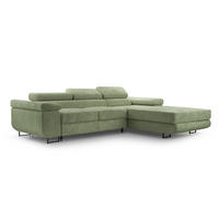ECKSOFA GIULIO Grün Velours-Stoff mit Schlaffunktion - Grün, Holz (280/203cm) - MASSENO