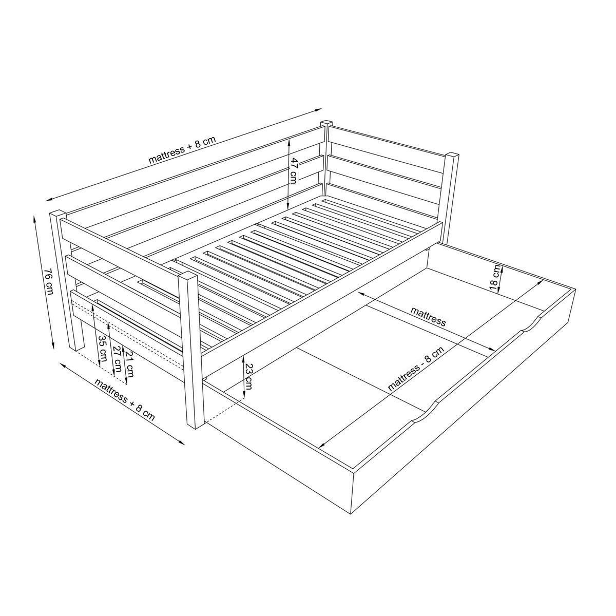 TAGESBETT mit Schublade N01 Grau 90/190 - Grau, Naturmaterialien/Holz (90/190cm) - N-Wood