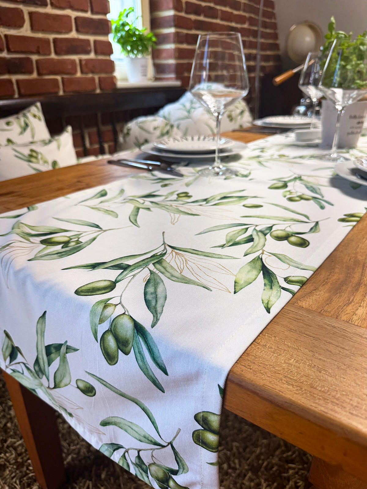 TISCHLÄUFER Italy Collection Oliven 40/130 cm - Ecru/Multicolor, Textil (40/130cm) - beties Heimtextil