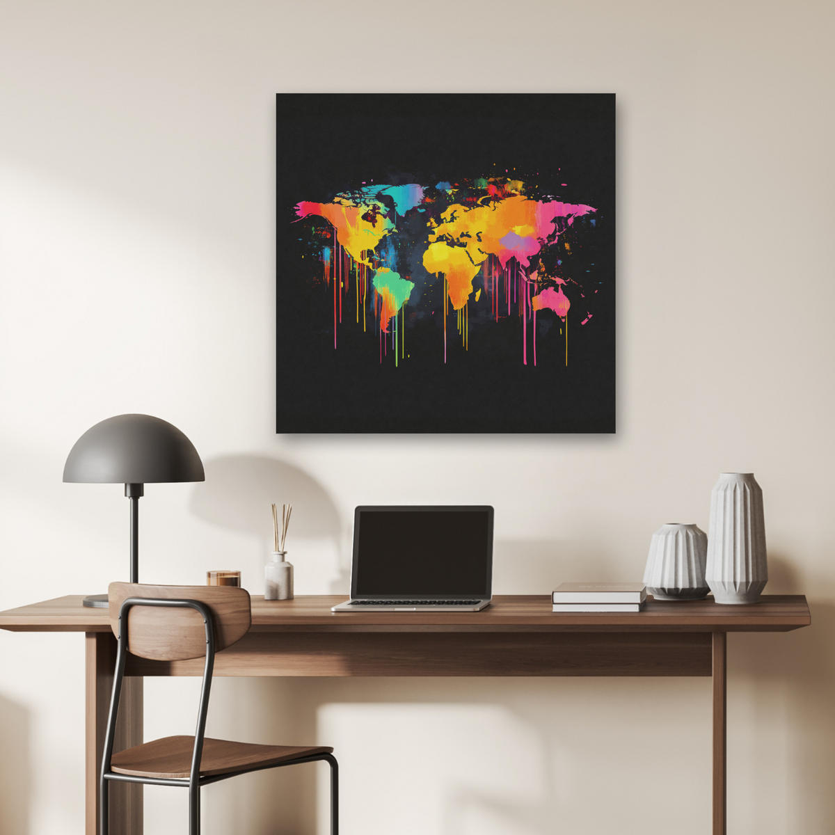 AKUSTIKBILD Weltkarte - Farbe - Bunt - Graffiti - Welt Akustikpaneele 80x80 cm - Multicolor, Kunststoff (80/80/0.9cm) - MuchoWow