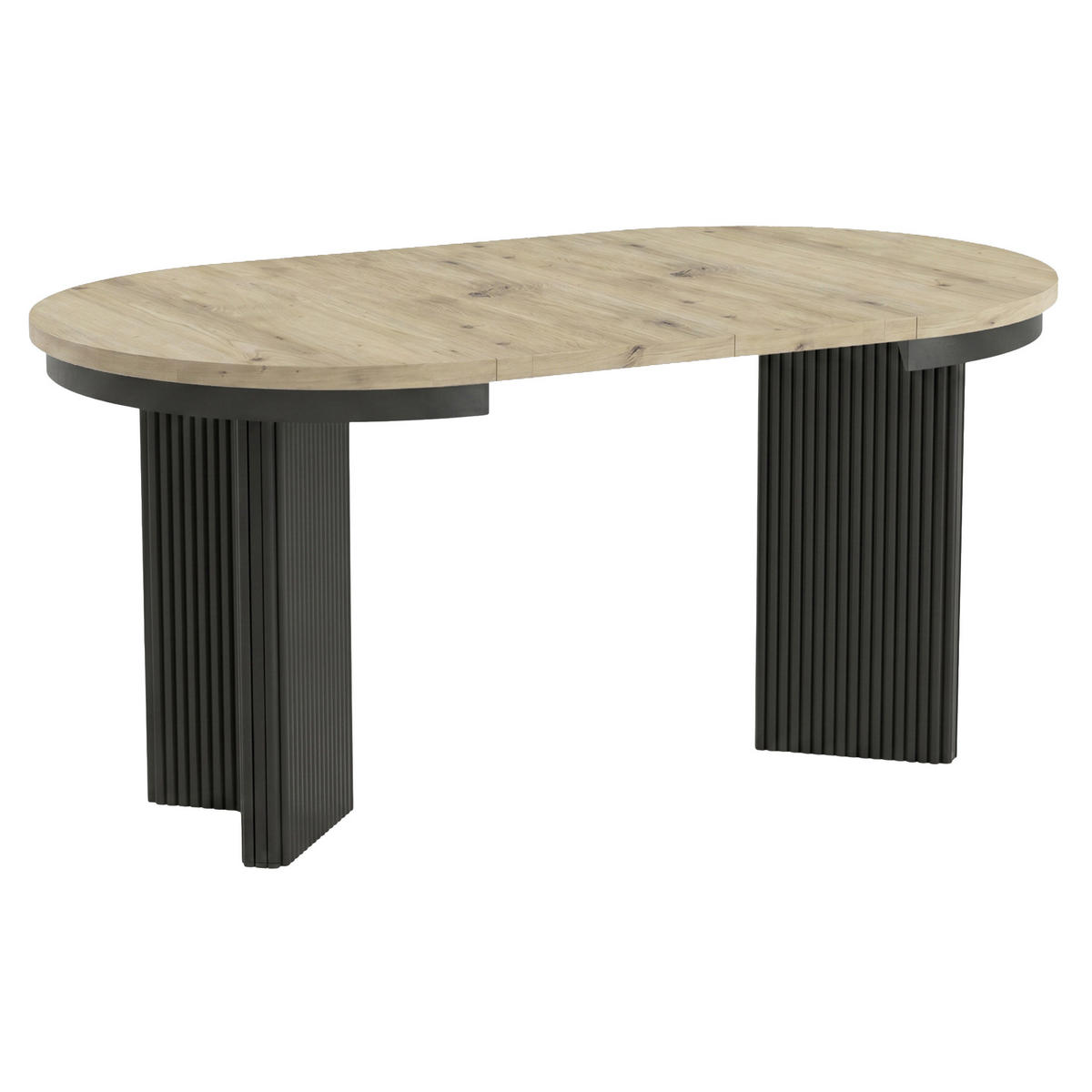 JÍDELNÍ STŮL Prestige, kulatý designový stůl, rozkládací Ø 100–180 cm, dub Artisan + černá - černá/barva dubu, kov (100/100/77cm) - Beautysofa