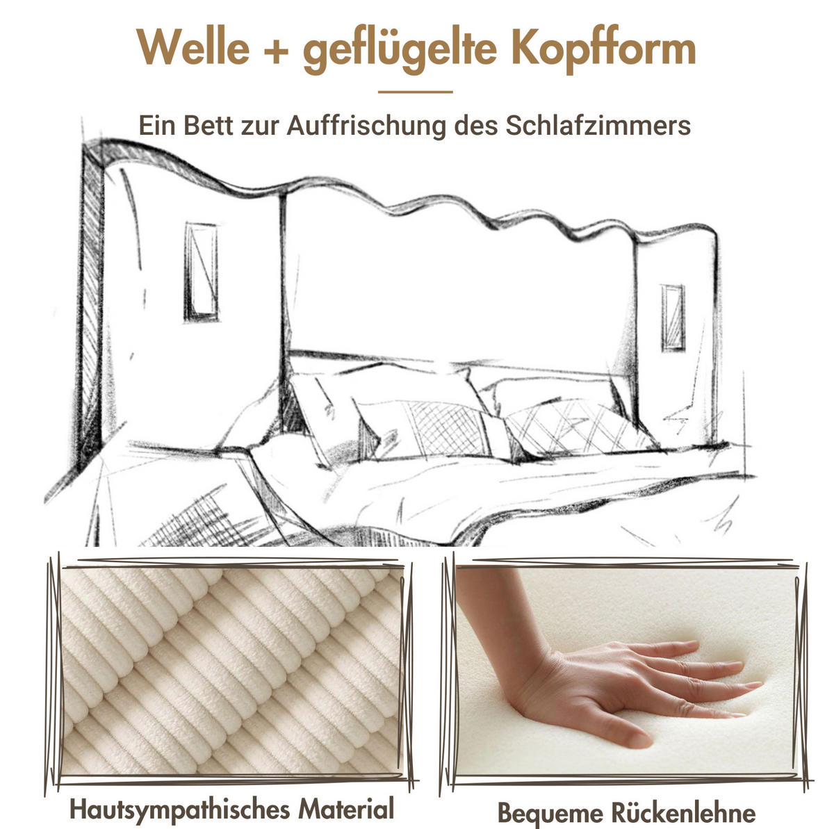 POLSTERBETT 180/200 cm Beige-Weiß aus Cordstoff mit Stauraum - Beige, Leder (180/200cm) - OKMYHOME