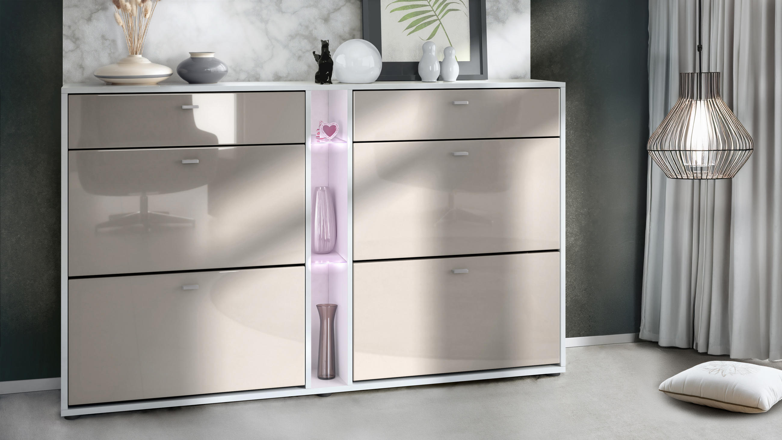 SCHUHSCHRANK Today Fronten in Sandgrau Hochglanz - Sandfarben, Holzwerkstoff (155.5/95/28cm) - Vladon