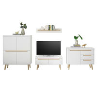WOHNWAND 4-teilig weiß matt, Eiche, skandinavisch 361 cm, Wohnkombination mit Soft-Close - Eichefarben/Weiß, Holz/Holzwerkstoff (361/170/40cm) - Furn.Design