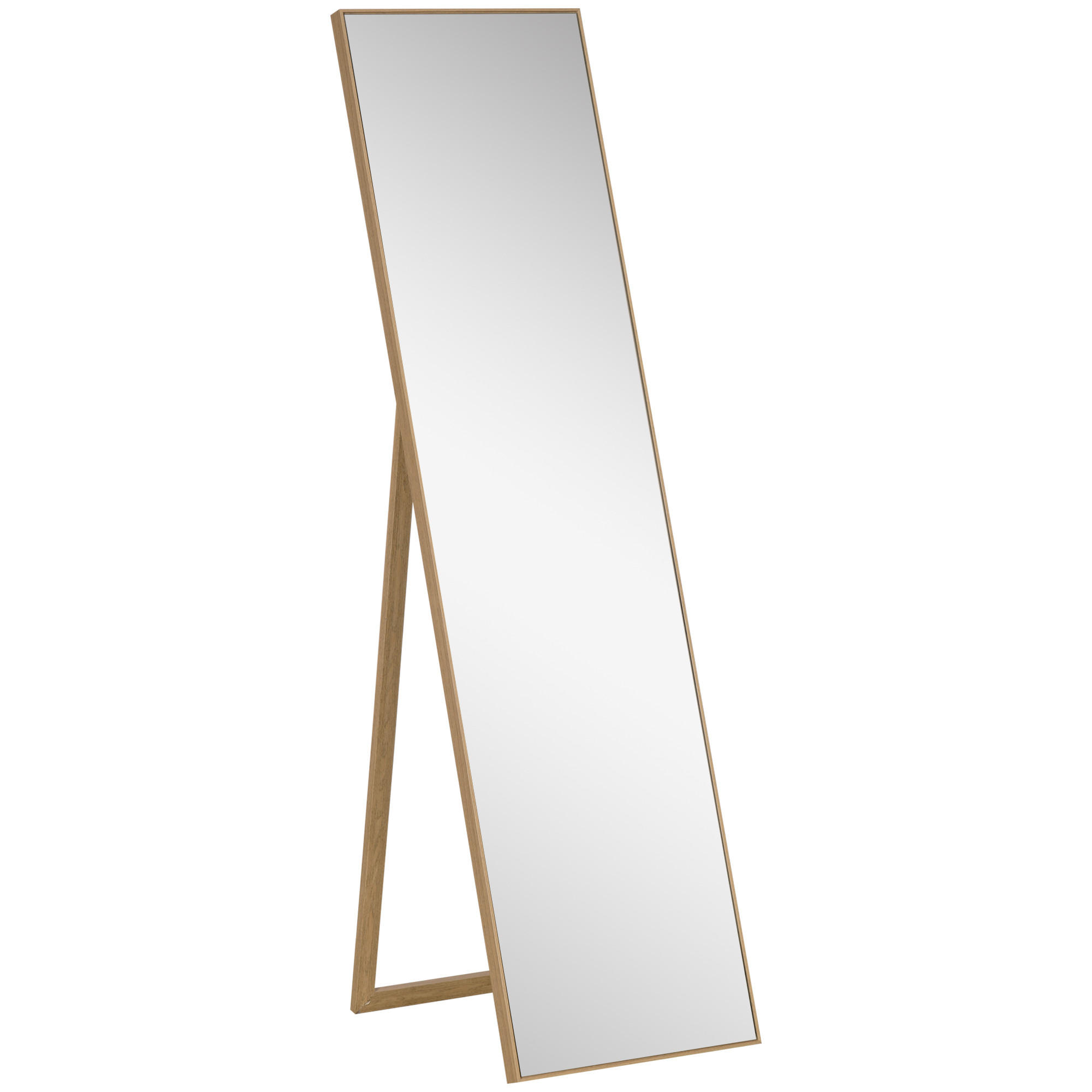 STANDSPIEGEL, Ganzkörperspiegel mit Holzmaserung, Ankleidespiegel, Hellbraun - Silberfarben, Glas (3/150/40cm) - HOMCOM