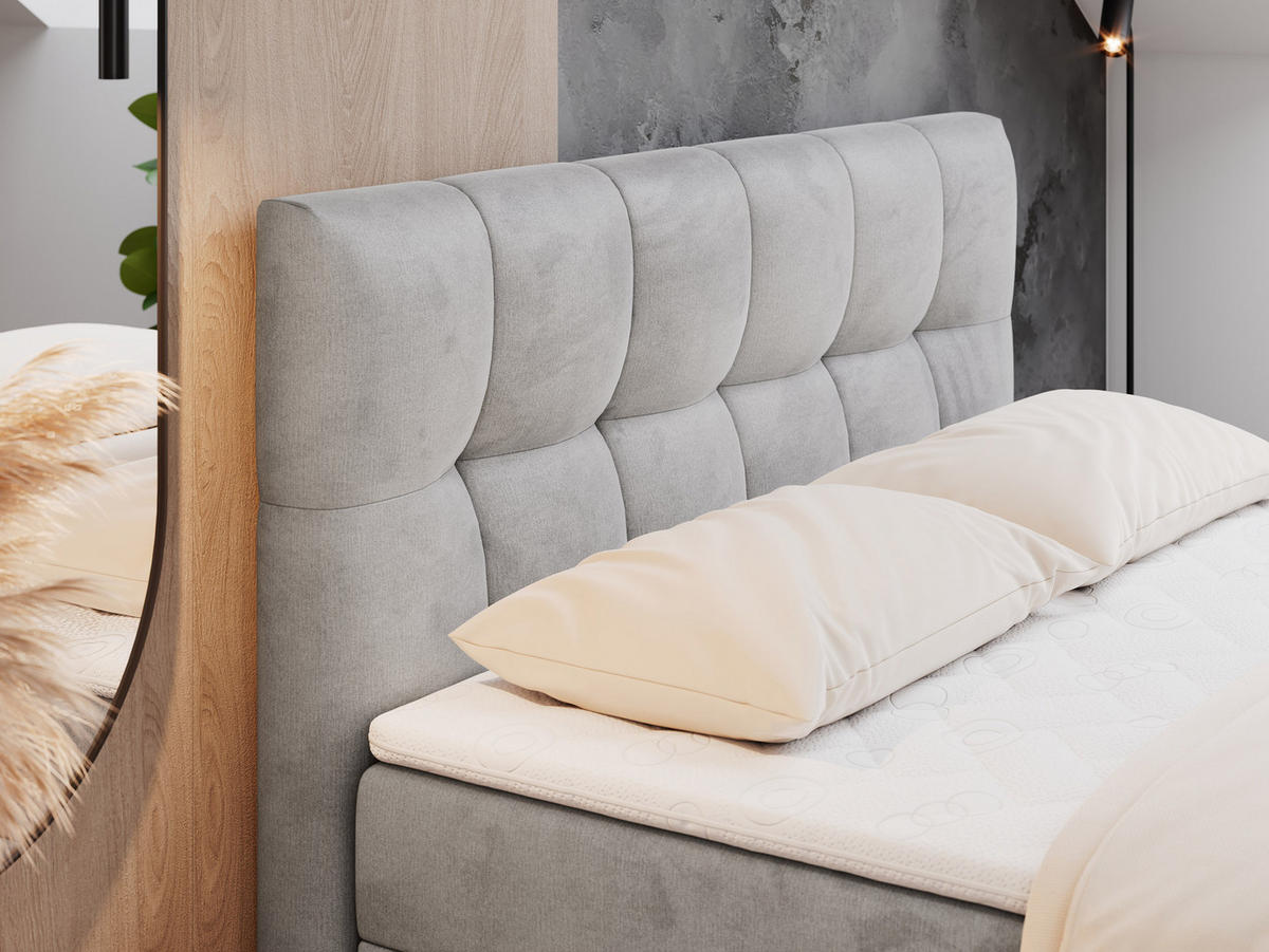 BOXBETT RICO 120/200 Hellgrau Velvet - H3 - Hellgrau, Holz/Textil (120/200cm) - MKS