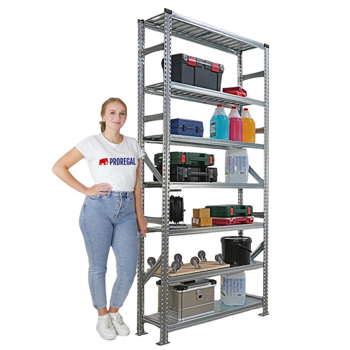 FACHBODENREGAL Proximo 250x120x32cm 7 Ebenen Beidseitig nutzbar Verzinkt - Silberfarben, Metall (120/250/32cm) - PROREGAL