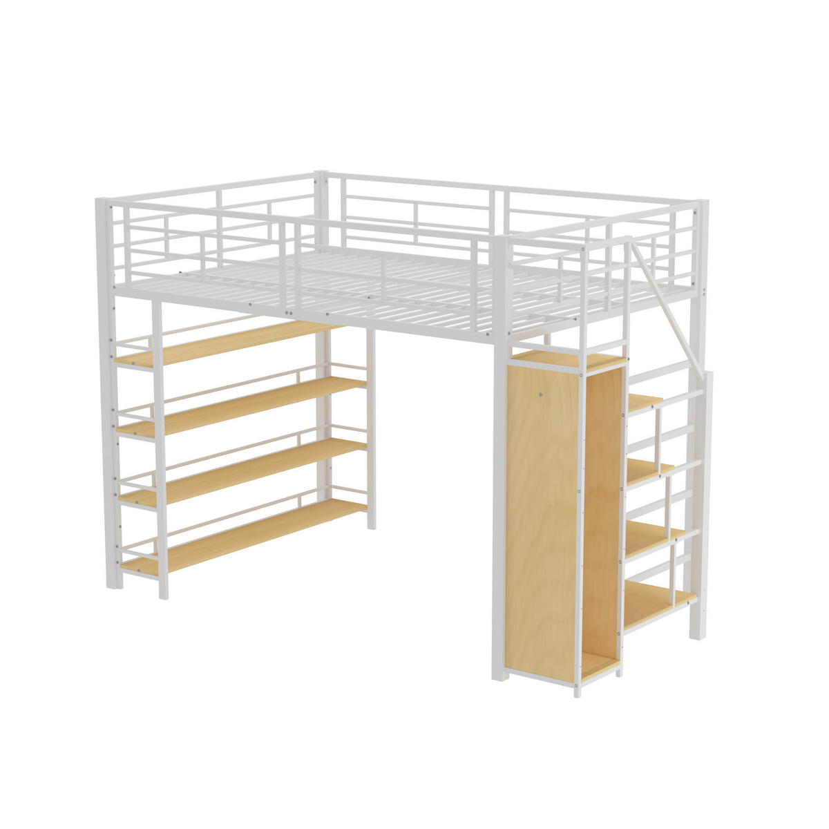 HOCHBETT 140/200 cm weiß mit Stauraumtreppe und hohem Zaun - Weiß, Metall (140/200cm) - OKWISH