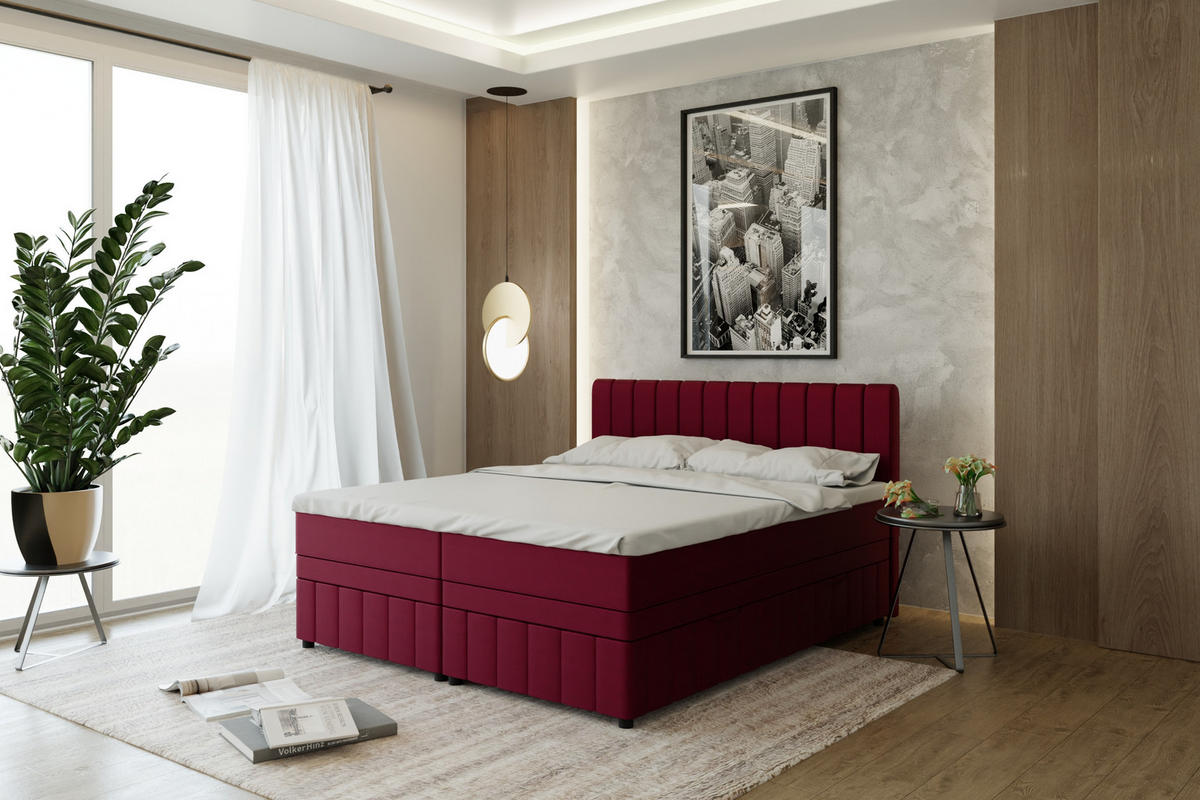 BOXBETT AVALON 180 x 200 cm mit Bettkasten und Topper - Rot - Rot, Holz - Panda Möbel