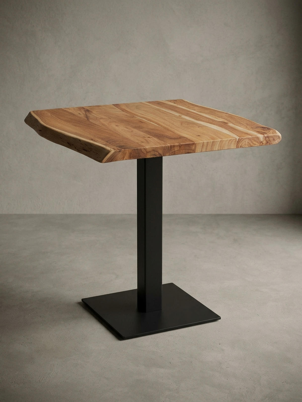 ESSTISCH – Massivholz quadratisch Baumkante Edelstahlfuß Unikat - Beige/Schwarz, Holz/Metall (75/80/75cm) - KADIMA DESIGN