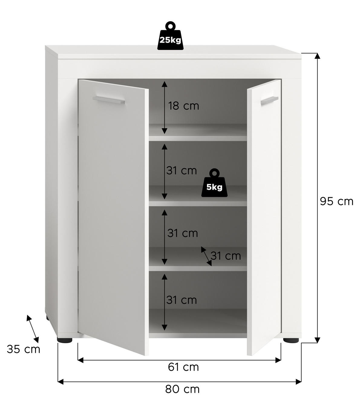 SCHUHSCHRANK JAM (B/H/T: ca. 80/95/35 cm) in weiß/weiß - Weiß, Holzwerkstoff (80/95/35cm)