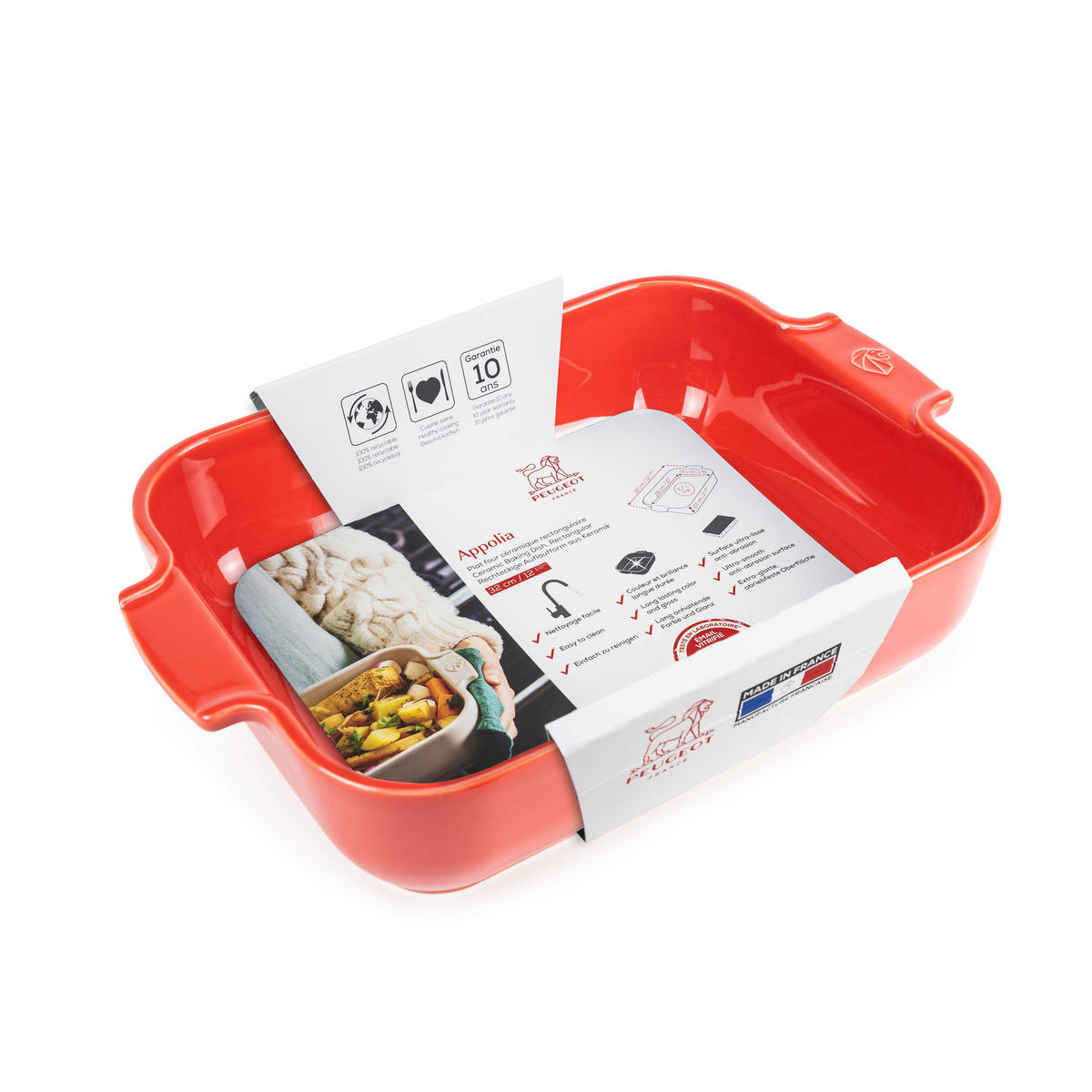 AUFLAUFFORM Keramik Appolia 32cm Rechteckig Rot Spülmaschinenfest - Rot, Keramik (21.7/32/7.2cm) - PEUGEOT