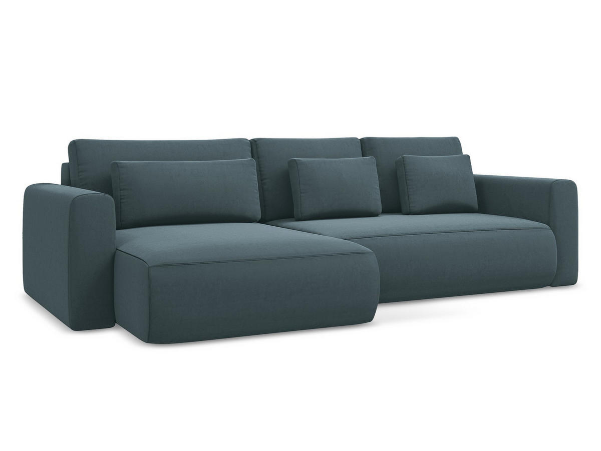ECKSOFA mit Schlaffunktion Samt Stoff Blau - Blau/Petrol, Kunststoff/Textil (149/278cm) - Makamii